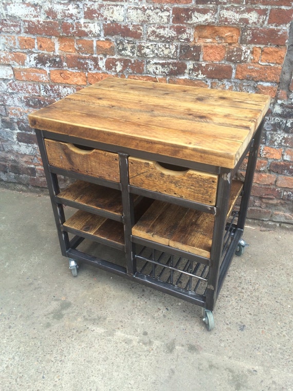 Reclaimed Industrial Steel Kitchen Island Unit with Drawers Etsy