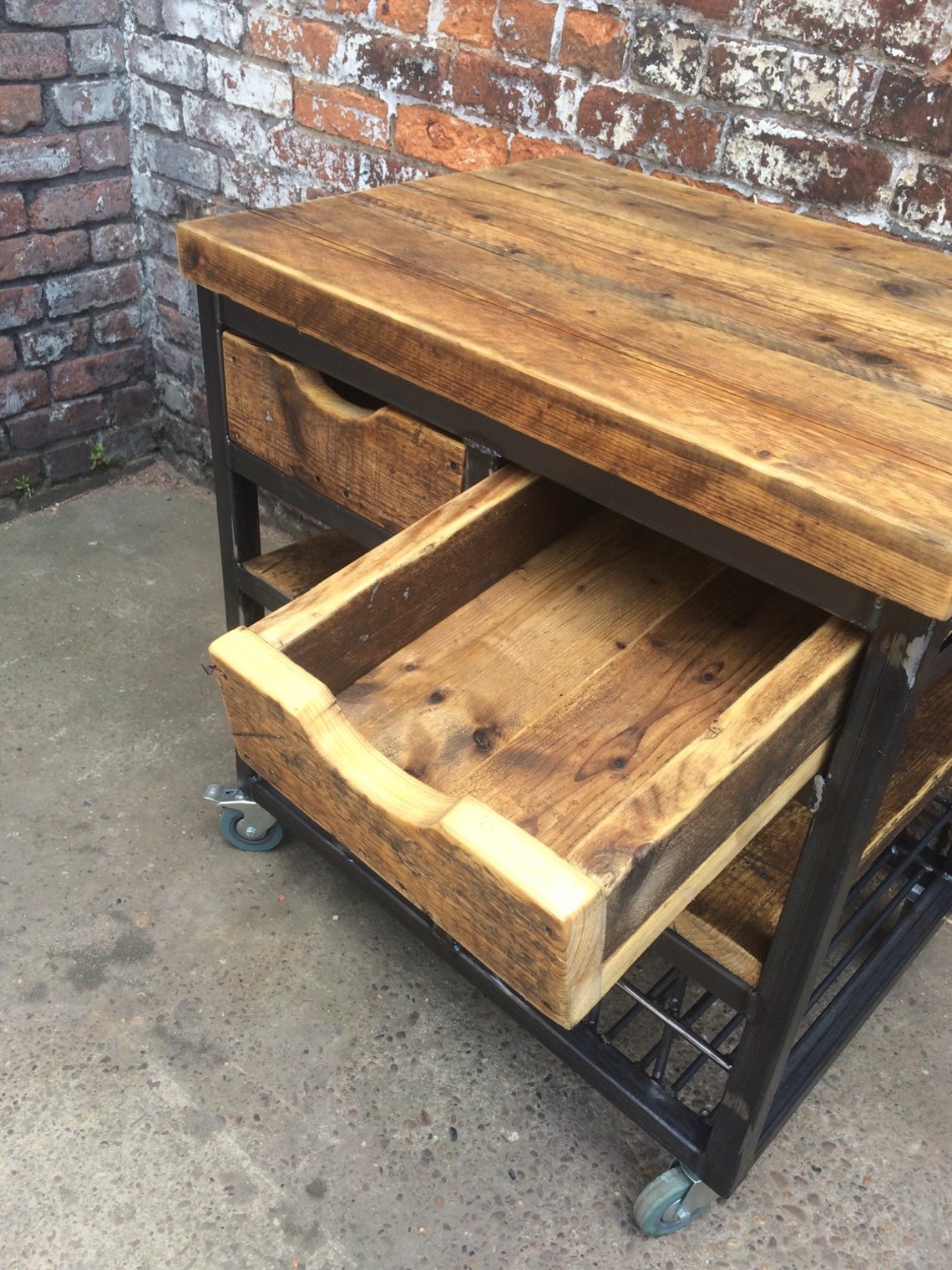 Reclaimed Industrial Steel Kitchen Island Unit with Drawers Etsy