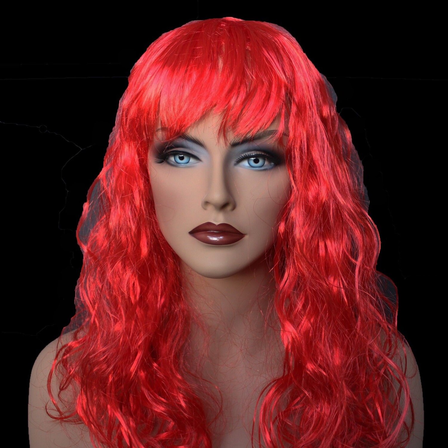 New Goddess length red curly wig cosplay Daphne - Apple Red Wavy Bangless Wig main image 2