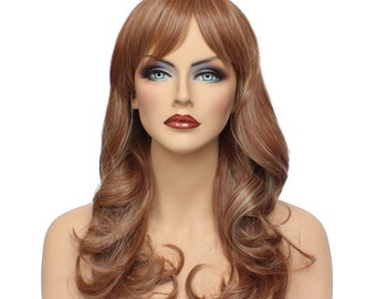 Classic Cap women Synthetic curly wavy Long Copper Shimmer wig HengFeng LHL16  SKU: 10B41