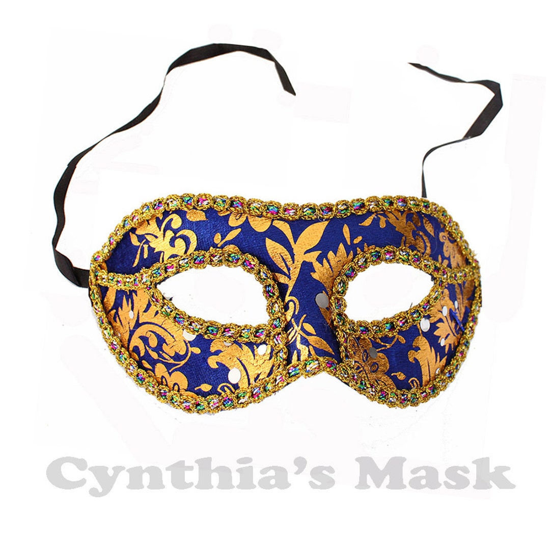 Blue and Gold Venetian Masquerade Mask W/rainbow Trim for Party Prom ...