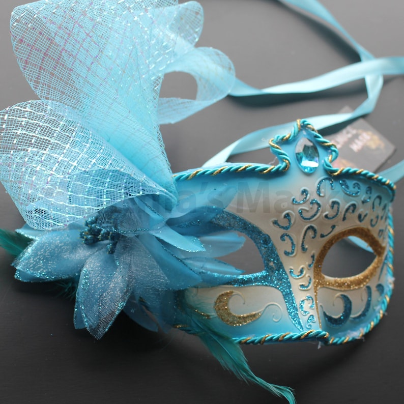 Aqua floral pvc Venetian Masquerade Mask for wedding home decor 8G5A SKU: 6C41 parties dancing