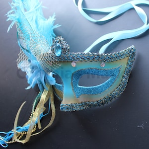 Aqua Star Venetian Ostrich Feather Mask for Wedding Masquerade 5D5A SKU: 6F62