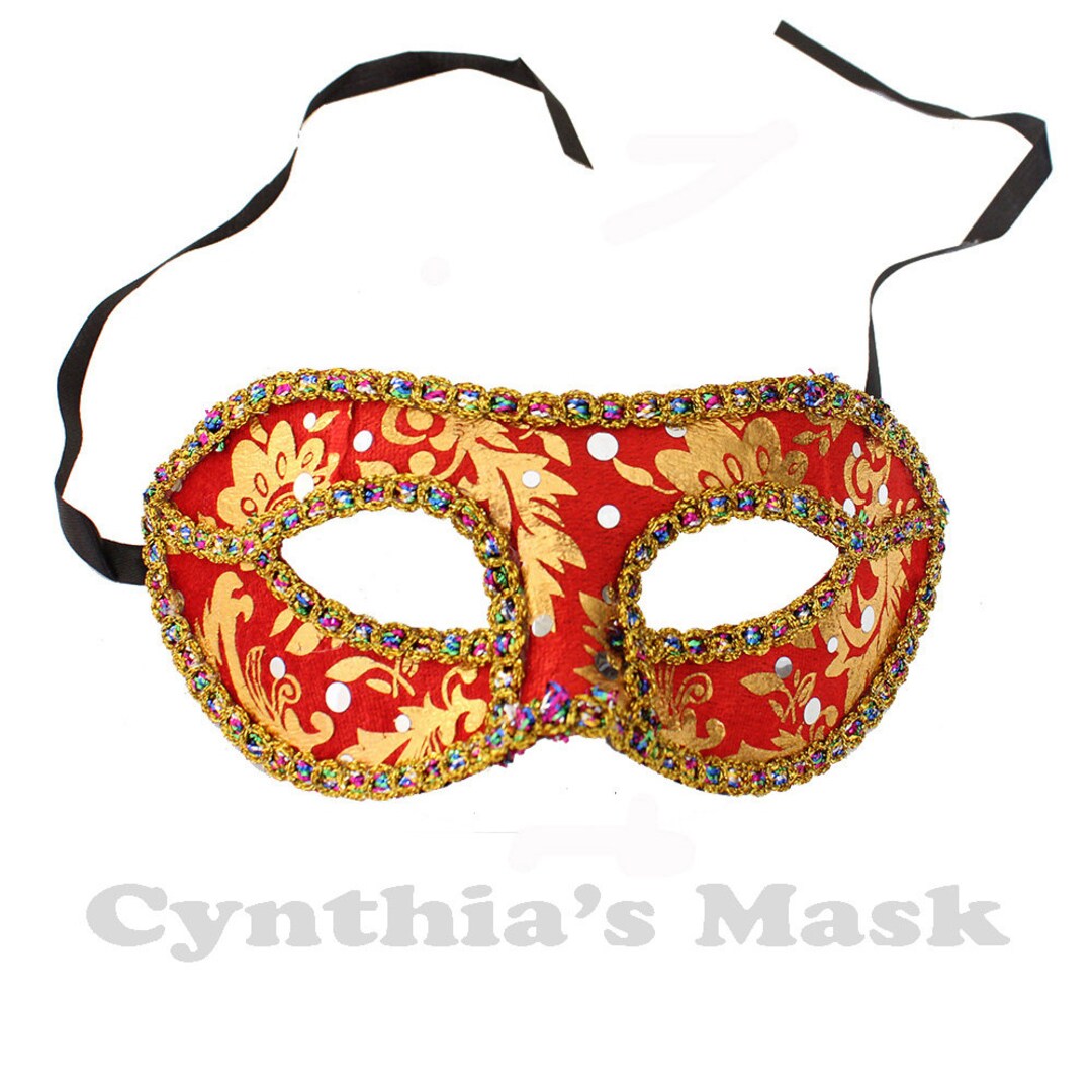 Red and Gold Venetian Masquerade Mask W/rainbow Trim for Party Prom ...