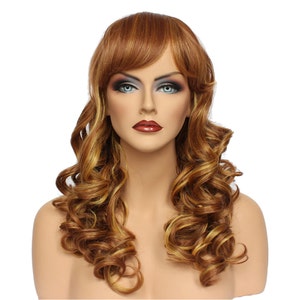 Classic Cap women Synthetic curly wavy Long Copper Shimmer wig HengFeng E12 SKU: 10C51 image 1