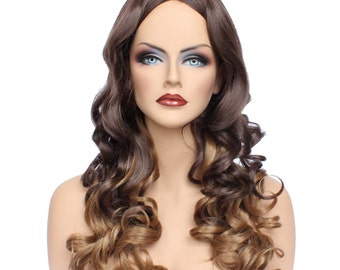 Classic Cap women Synthetic curly Long Brown/Goden Brown full wig HengFeng ZP21  SKU: 10B51