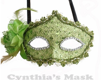 Lime Green Floral Mask w/Rhinestones and Glitter for Costume Masquerade Ball Dancing  SKU: BZ627D (7N22)