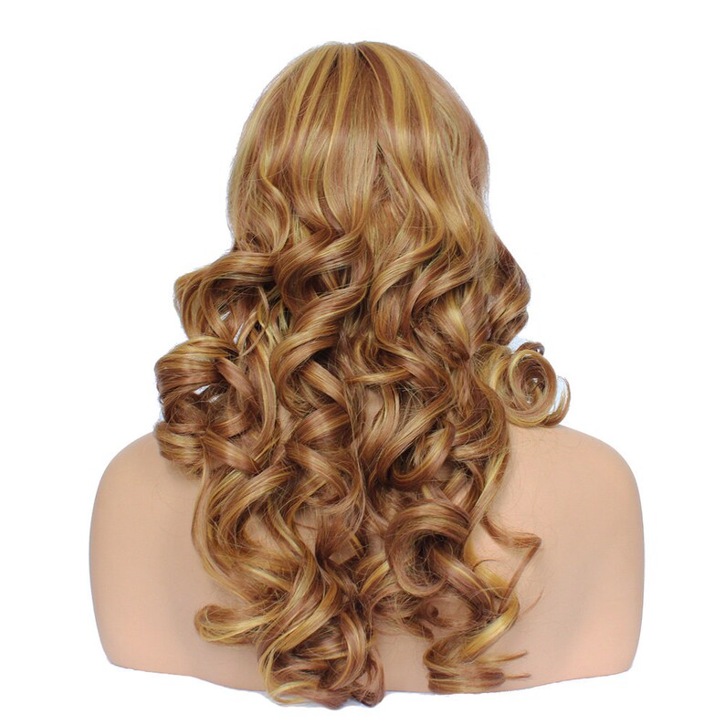 Classic Cap women Synthetic curly wavy Long Copper Shimmer wig HengFeng E12 SKU: 10C51 image 3