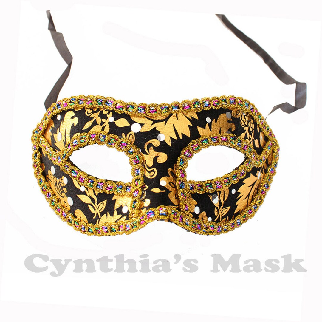 Black and Gold Venetian Masquerade Mask W/rainbow Trim for Party Prom ...