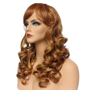 Classic Cap women Synthetic curly wavy Long Copper Shimmer wig HengFeng E12 SKU: 10C51 image 2