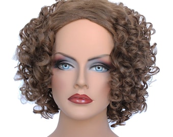 Classic Cap women Synthetic Curly Wavy Short Dark Gold Brown wig HengFeng MHL09  SKU: 10B42