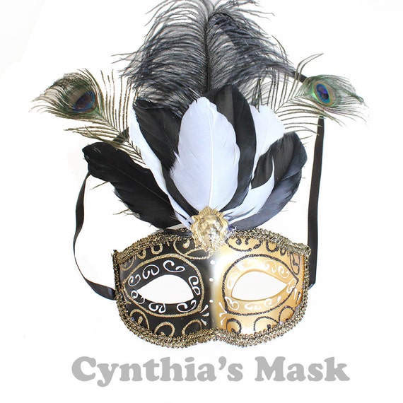 Red//Gold Venetian Masquerade Mask w//Peacock Ostrich Feathers Party Halloween