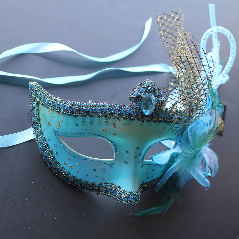 Aqua Venetian Floral Specked Masquerade Mask for Wedding - Etsy