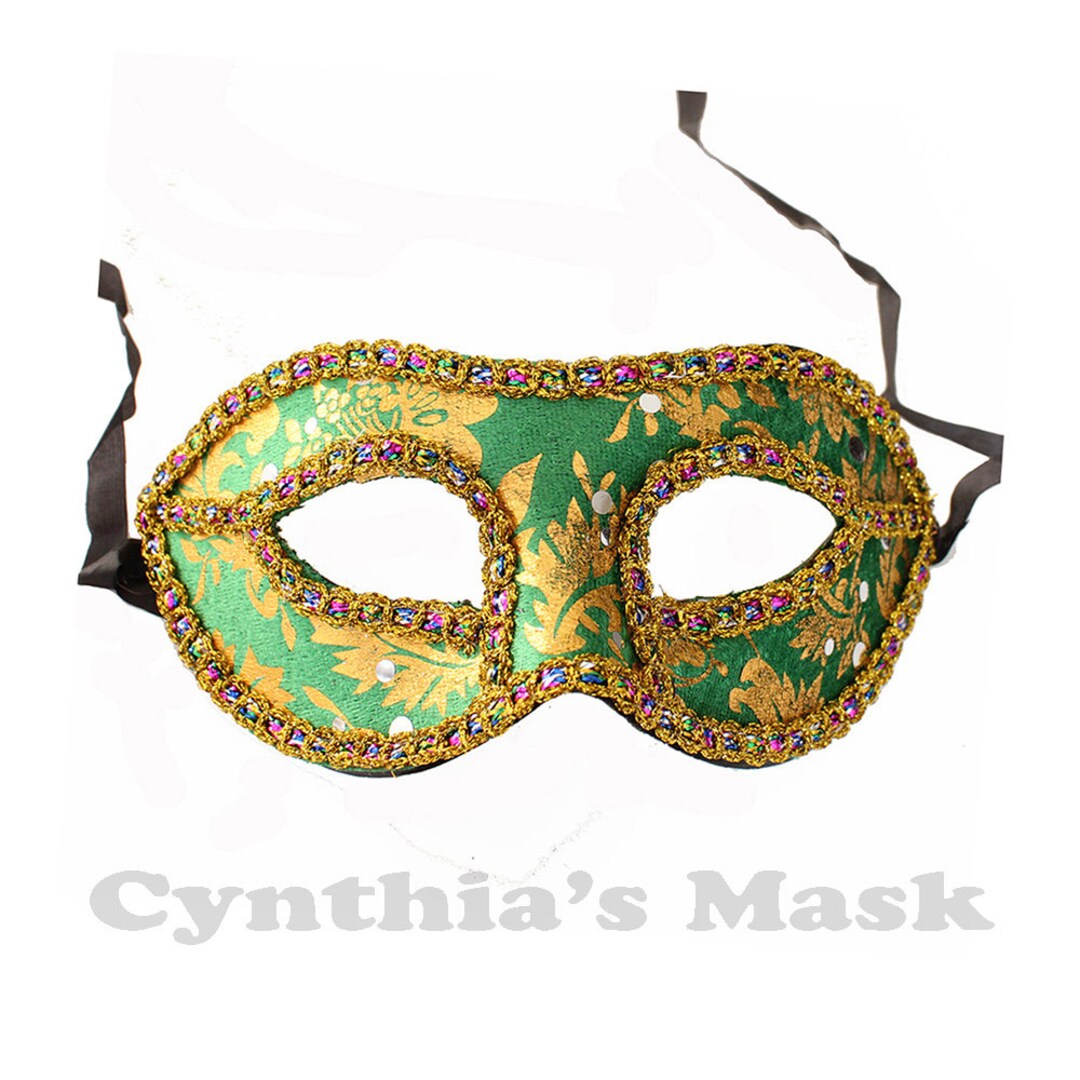 Green and Gold Venetian Masquerade Mask W/rainbow Trim for Party Prom ...
