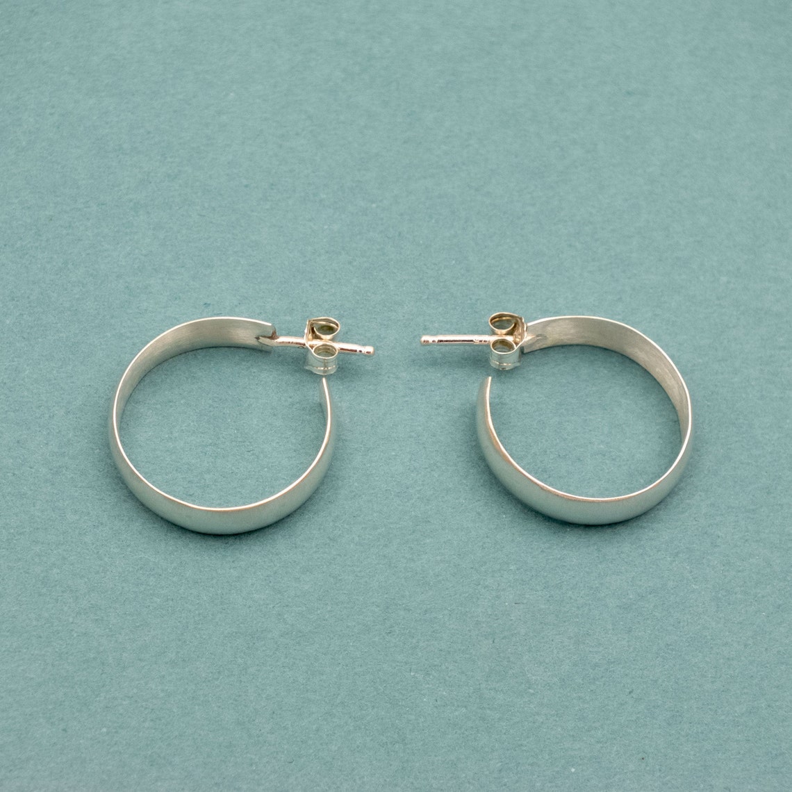 Sterling Hoop Earrings Push Back Closure Brushed Finish Etsy