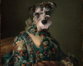 Retrato histórico de mascotas de la era rococó