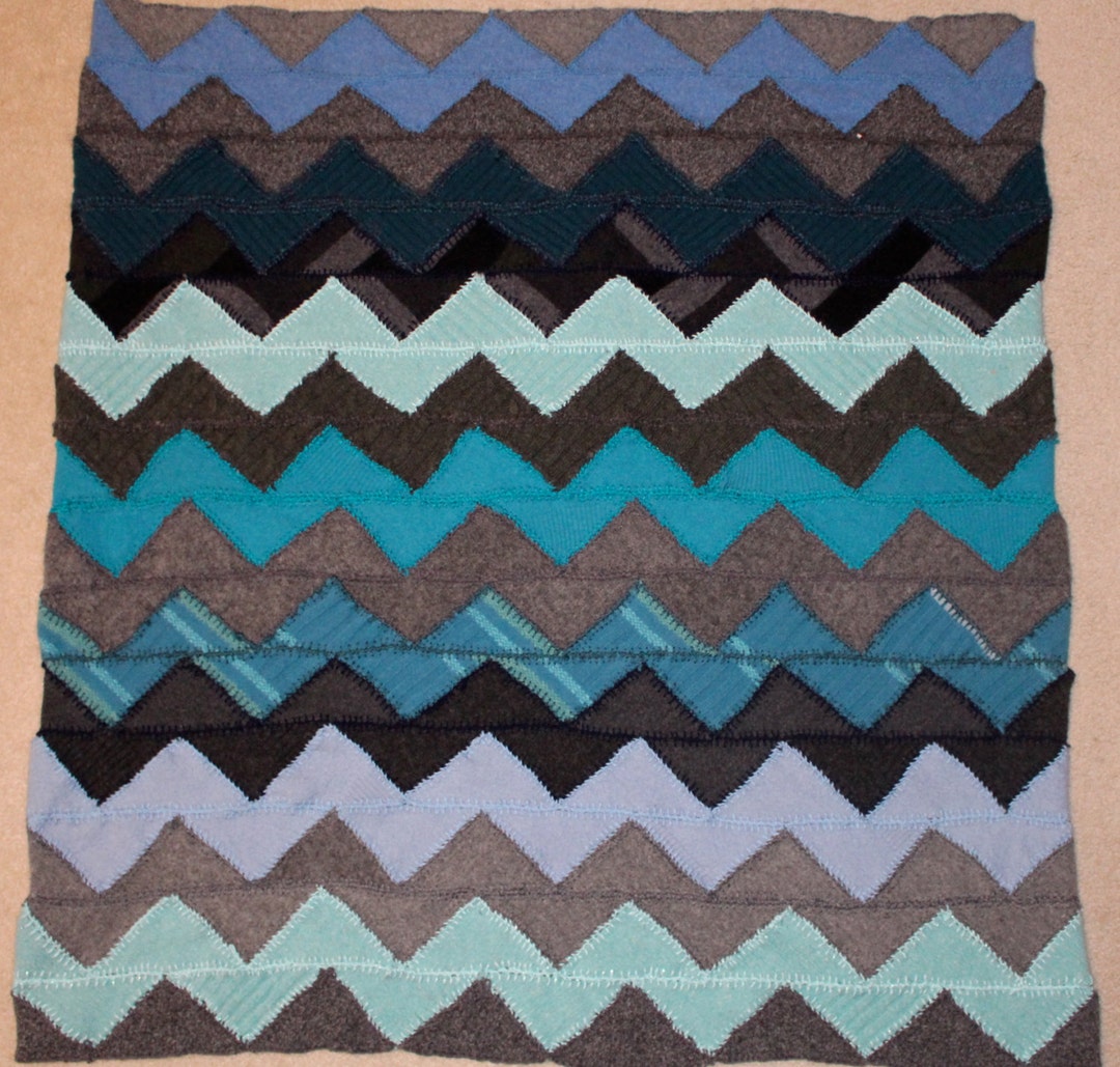 Blue and Gray Chevrons Wool Baby Blanket Sweater Blanket Etsy