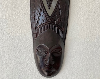 Hand Carved Wooden African Mask, Painted wood tribal mask, African wall art home decor, Vintage tribal, Eclectic home, Decorative mask,