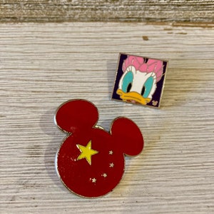 Mickey and Donald Pins, Collectible Disney pins, Two enamel pins, Two Pinback buttons image 2