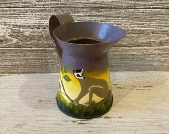 Hand painted tin pitcher, Racoon tin, Racoon art, Small metal pitcher, Folk art tin pot, Shabby tinware, Farm house decor, Racoon decor