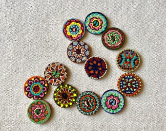 Painted Wood Buttons, Wooden Mandala buttons, Handmade buttons pack, DIY supplies, Colorful buttons, Decorative buttons