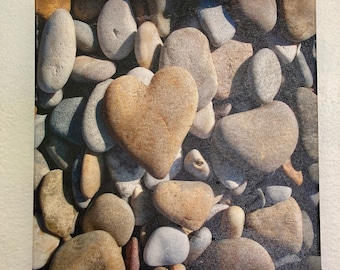 Stone Heart art print on canvas, Beach house decor, Pebbels Wall art, Beach lover gift, Country home decor, Beach photography