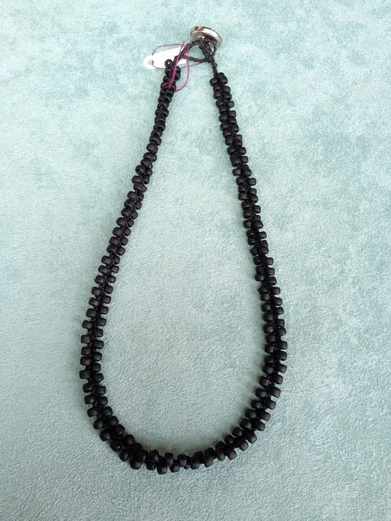 Vintage Beaded Necklace, Matte Black beaded choker