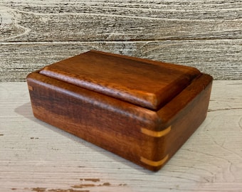 Vintage hand crafted wooden box with business card holder, Office gift for him, Desk box, Office accessories, Handmade wood box