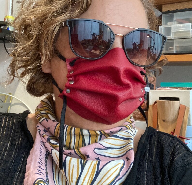 Face Mask Leather Red Leather Biker Mask for Women Reusable Etsy