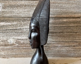 African Head Sculpture Hand Carved Wood, Decorative Primitive Style, African Tribal Home Decor, Collectible African Art, Home Gift