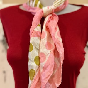 Szalik Vintage, bandana w stylu retro, zielone i różowe paski i kropki