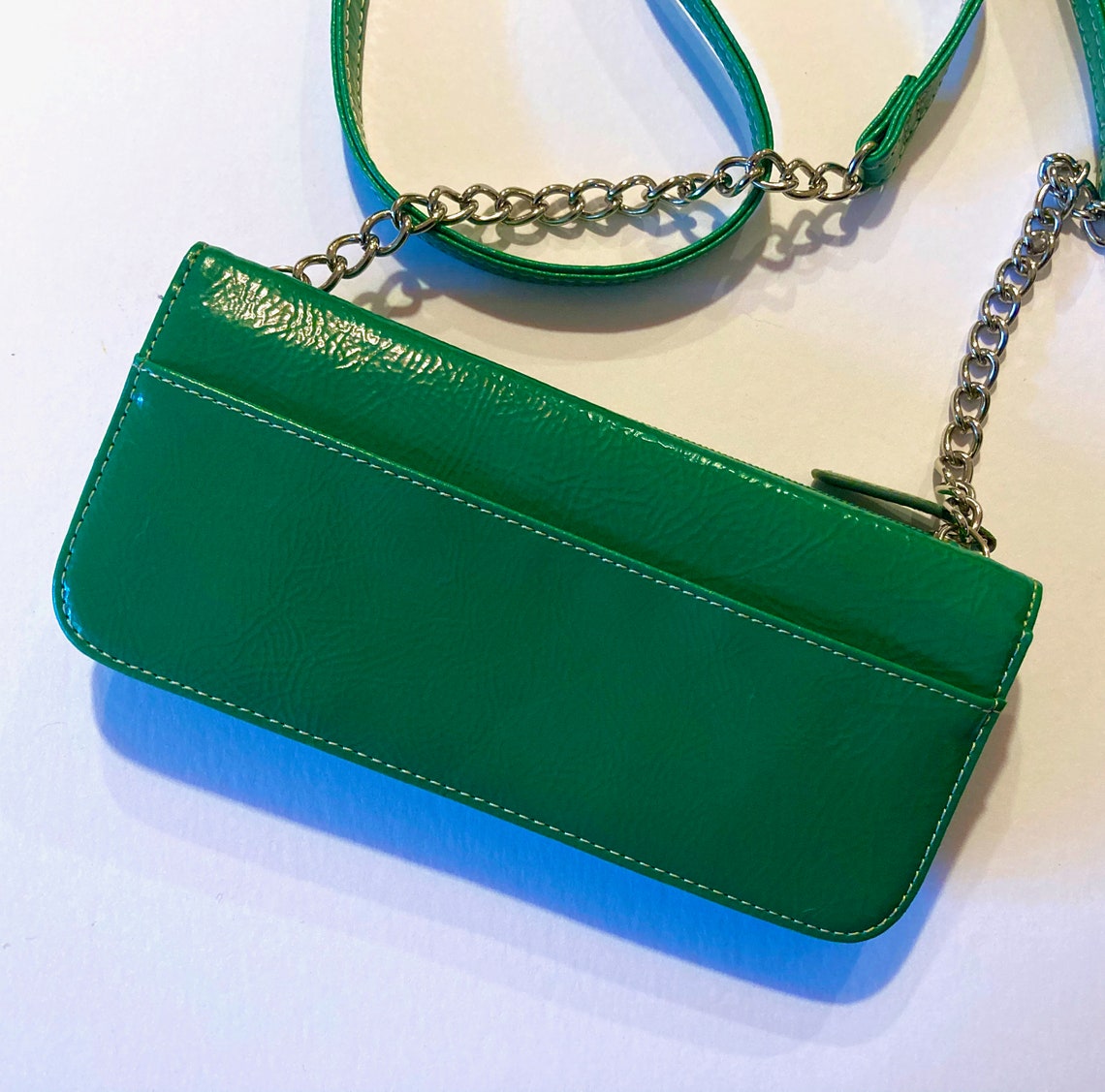 Crossbody iPhone Wallet With Long Strap, Green Faux Patent Leather