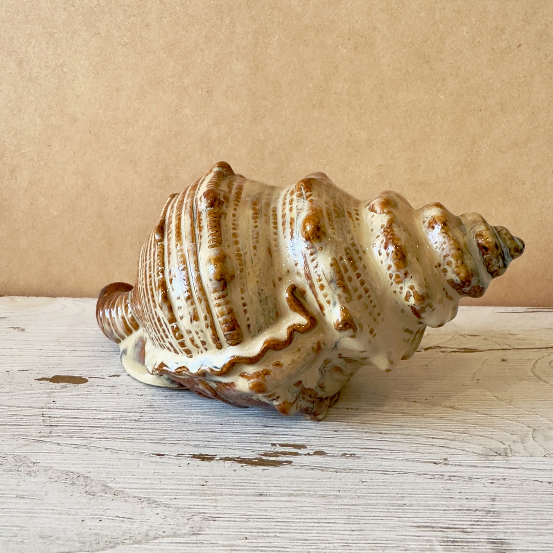 Vintage Ceramic Conch, Hand Crafted Large Ceramic Sea Shell, Beach ...
