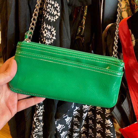 Crossbody iPhone Wallet With Long Strap Green Faux Patent 