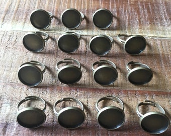 15 Ring Blanks in Antique Bronze Finish, vintage Ring Bases 0.5 inch Ajustable Blank Tray Rings, Jewelry Making DIY Suplies and Findings