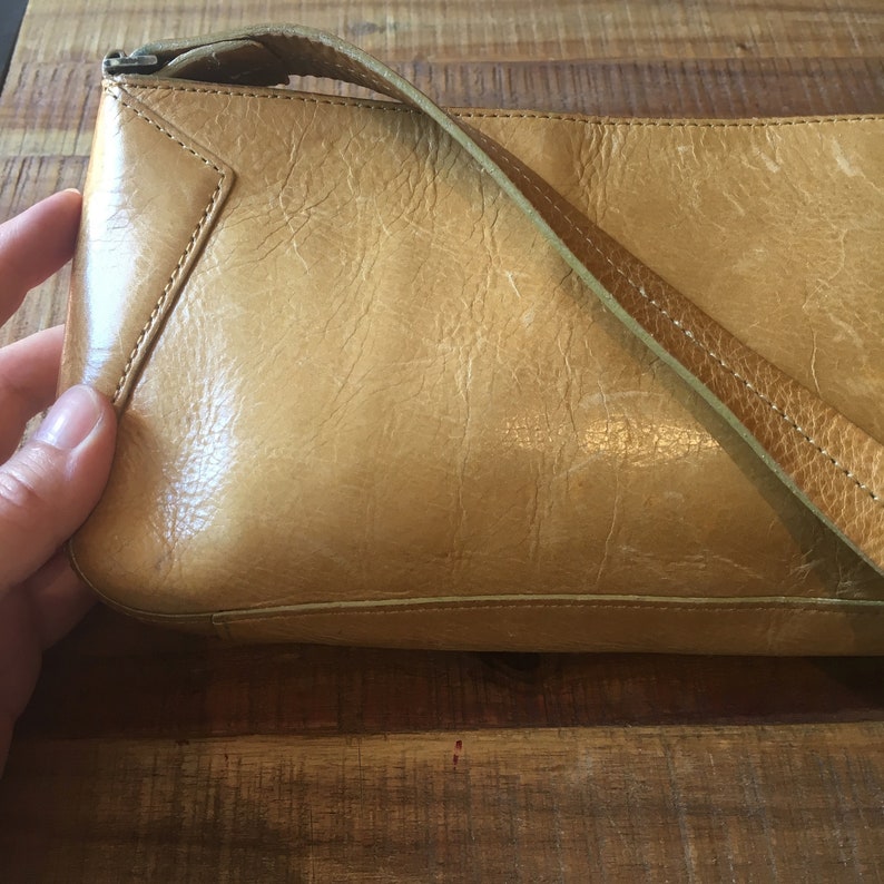 Vintage DKNY Handbag, Small Purse for Women, Dijon Mustard Yellow/Natural Leather Bag, Vintage Purse image 5