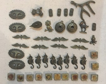 Lot of antiqued brass charms for DIY projects, DIY jewelry making findings,