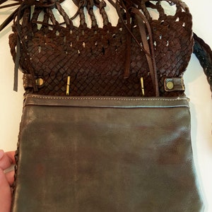 Vintage Leather Purse, Woven flap-top shoulder bag, Woven braided pattern finished with long fringes, Vintage western Purse, image 4