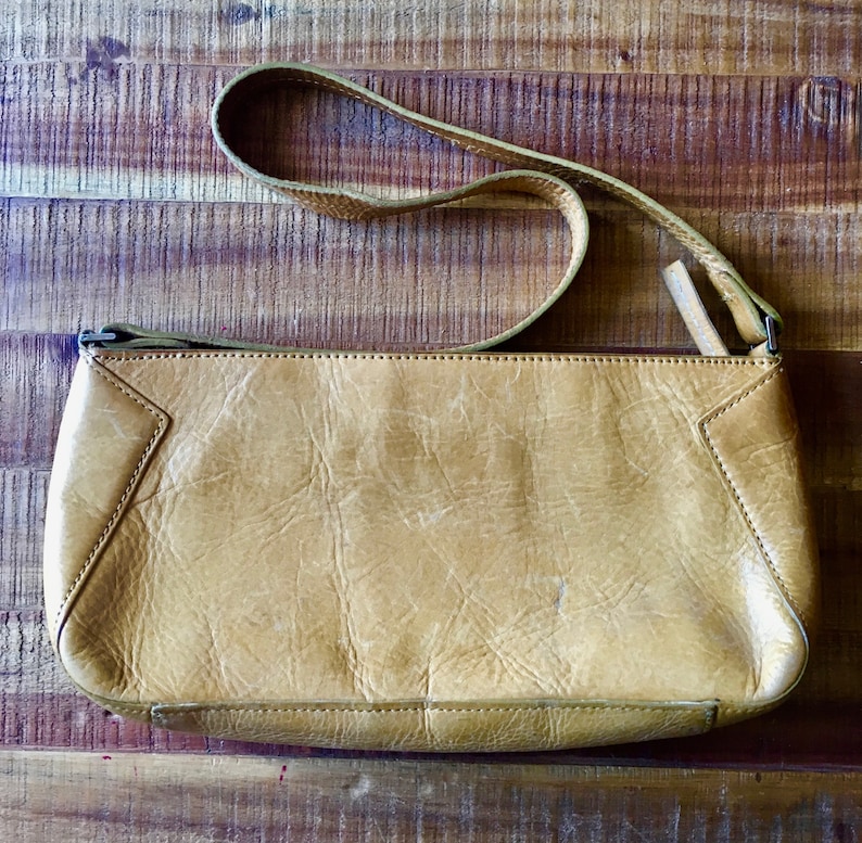 Vintage DKNY Handbag, Small Purse for Women, Dijon Mustard Yellow/Natural Leather Bag, Vintage Purse image 4