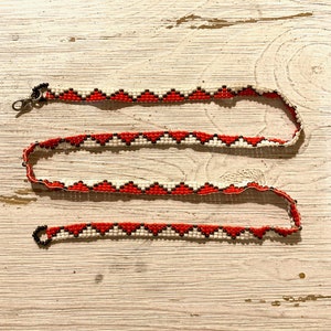 Weaved Beaded Necklace, Red White and Black Seed Beads Necklace, Bead Work Necklace, Guatamalan Ethnic Beaded Necklace,