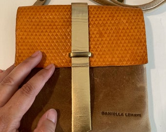 Vintage Leather Purse for Women, Designer leather cross body purse in Brown,Orange and Gold, Small Leather Bag, Vintage Purse, Cute tiny bag