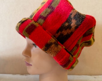 Cranberry-red and brown wool hat for women, OOAK Women's fashion hat, Unique hand crafted hat for her