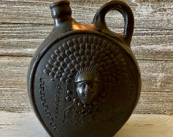 Black Clay Water Jug, Native American Folk Art Vase, Vintage handmade Ceramics, Hand-Built Pottery, Collectible Tribal Pottery, Black Jug,