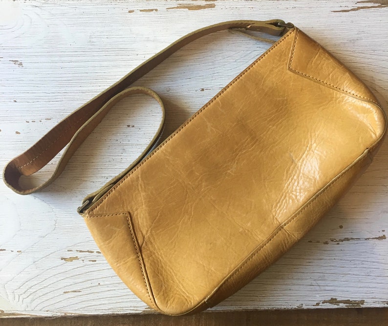 Vintage DKNY Handbag, Small Purse for Women, Dijon Mustard Yellow/Natural Leather Bag, Vintage Purse image 2