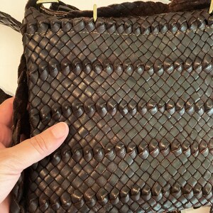 Vintage Leather Purse, Woven flap-top shoulder bag, Woven braided pattern finished with long fringes, Vintage western Purse, image 7