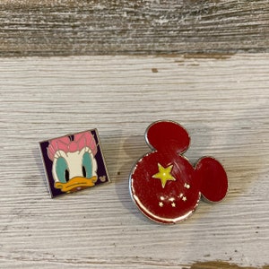 Mickey and Donald Pins, Collectible Disney pins, Two enamel pins, Two Pinback buttons image 5