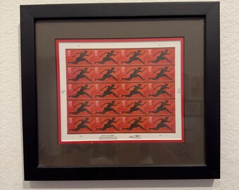 Hoja de 20 sellos enmarcados de los Juegos Olímpicos de Atenas, Grecia, de 2004. Sellos postales de los Juegos Olímpicos. Marco de madera negro. Regalo para coleccionistas de sellos.