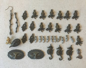 Lot of antiqued brass charms for DIY projects, DIY jewelry making findings,