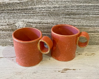 Pink and gold ceramic coffee mugs, Two handmade porcelain tea cups, Signed pair of handcrafted tea cups, Unique modern contemporary pottery