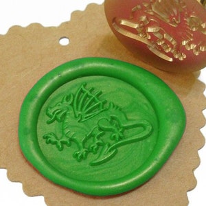 Selo de cera de dinossauro dragão galês / convite de casamento / festa de aniversário / animal mítico / conjunto de caixa de presente (ref: L)